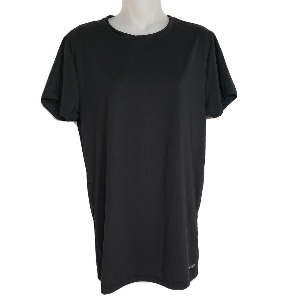 Reebok Women's T Shirt Medium Black Short Sleeve Stretch Athletic Tee Top Crew